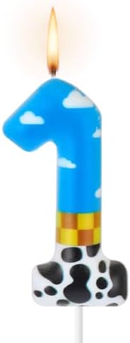Blue Sky White Cloud Cow Birthday Candle Number 1