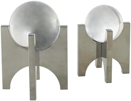 Deco 79 Glass Geometric Orb Statues with X Holder Set of 2