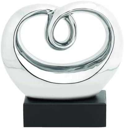 Deco 79 Ceramic Abstract Heart Sculpture with Silver Plating and Black Base