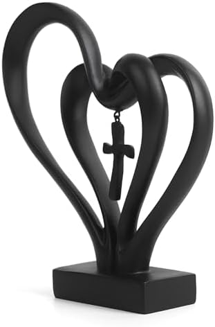 DreamsEden Romantic Wedding Sculpture - Two Hearts and Cross Decor