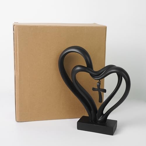 DreamsEden Romantic Wedding Sculpture - Two Hearts and Cross Decor
