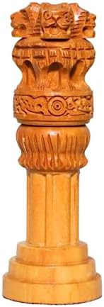 Ashoka Stambh Wooden Pillar with Brass Accents 3 Inch