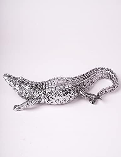 HAUCOZE Silver Crocodile Sculpture Statue 14 Inch