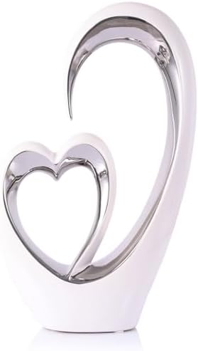 OliRium Silver White Heart Sculpture - Double Heart Couple Decor Statue