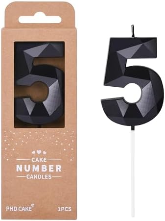 PHD CAKE 276 Inch Crystal Black 5 Number Birthday Candles