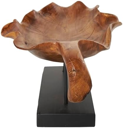 Deco 79 Teak Leaf Sculpture with Black Stand 21 x 11 x 10
