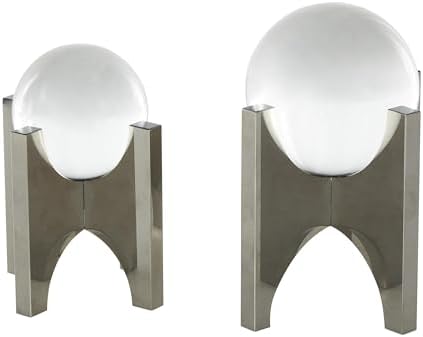 Deco 79 Glass Geometric Orb Statues with X Holder Set of 2