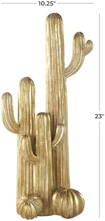 Deco 79 Gold Resin Cactus Sculpture 10x7x23 Home Decor Accent