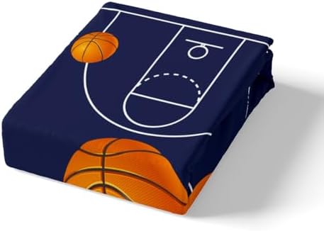 Castle Fairy Basketball Fitted Sheet Twin Size Navy Blue