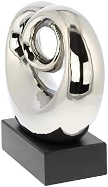Deco 79 Ceramic Abstract Heart Sculpture with Silver Plating and Black Base
