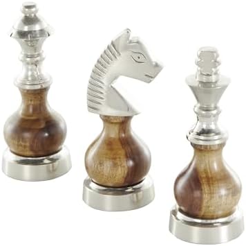 Deco 79 Chess Statues Set of 3 with Wood Centers