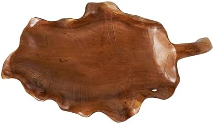 Deco 79 Teak Leaf Sculpture with Black Stand 21 x 11 x 10