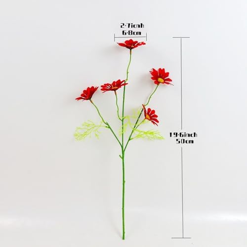 15 Bundles Artificial Red Daisy Flowers UV Resistant