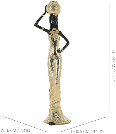 Set of 2 Resin African Women Statues with Gold Pots