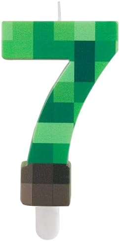 Green Number 7 Birthday Candles with Game Themed Design 1