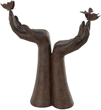 Deco 79 Polystone Hands Sculpture with Butterfly Accents Dark Brown 1