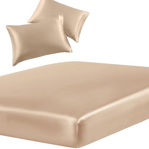 SiinvdaBZX 3-Piece Satin Fitted Sheet Set