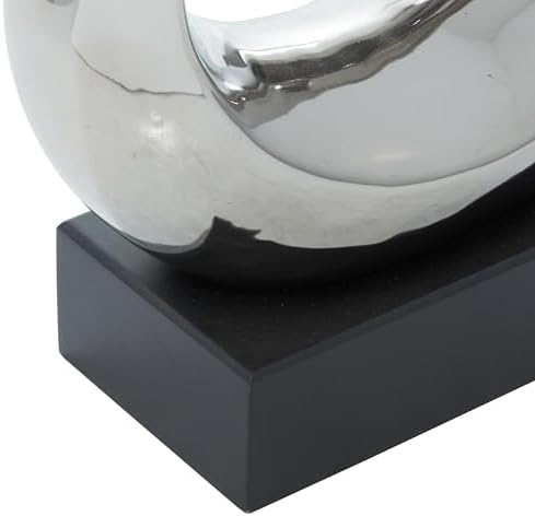 Deco 79 Ceramic Abstract Heart Sculpture with Silver Plating and Black Base