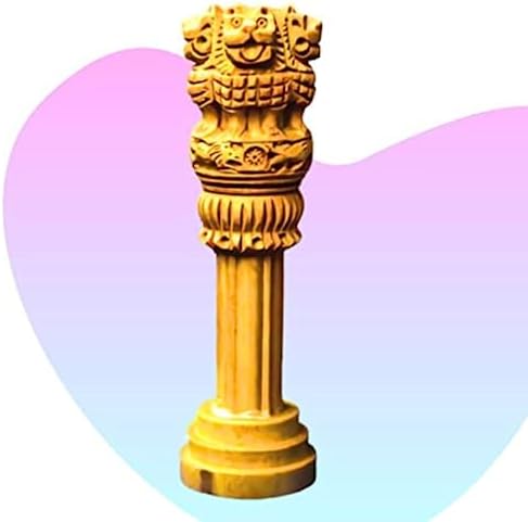 Ashoka Stambh Wooden Pillar with Brass Accents 3 Inch