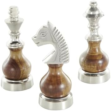 Deco 79 Chess Statues Set of 3 with Wood Centers