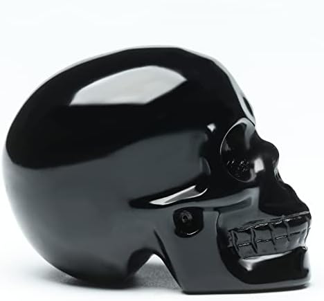 2 Natural Black Obsidian Crystal Skull Decor Statue