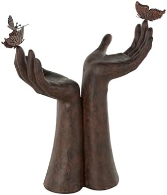 Deco 79 Polystone Hands Sculpture with Butterfly Accents Dark Brown 1