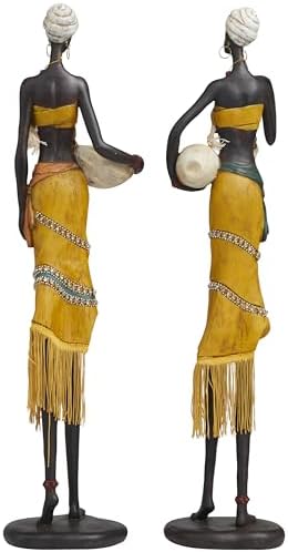 Deco 79 Yellow Polystone African Woman Sculptures Set of 2