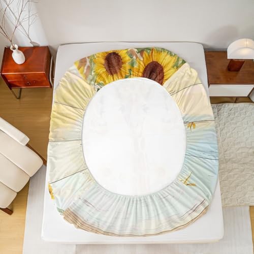 Castle Fairy Cartoon Giraffe Fitted Sheet Set Twin Size Yellow Sunflower