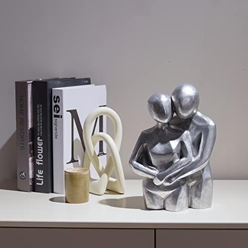 Guichifun Modern Hug Couple Statue Silver Resin Decor Figurine