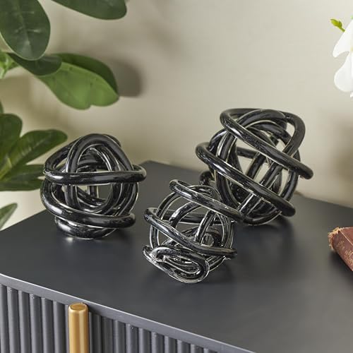 Deco 79 Glass Knot Sculpture Set of 3 Black