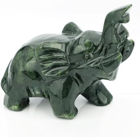 Gemshan Jade Green Elephant Statues - Feng Shui Decor Gift