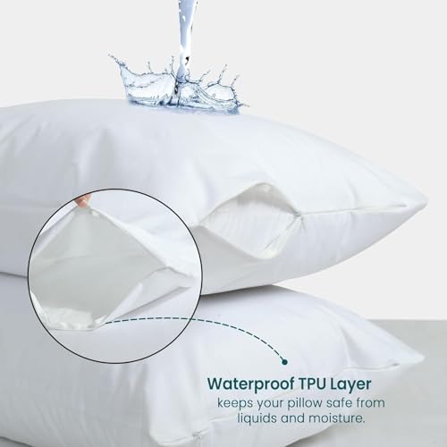Waterproof Pillow Protectors with Zipper - 4 Pack King Size