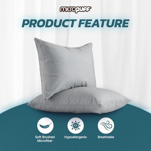 MICROPUFF Zippered Pillow Protectors Queen 20x30 Gray 4 Pack