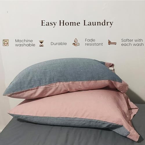 LEISUREWEEK Premium Cotton Pillowcase Set of 2 - Navy Pink
