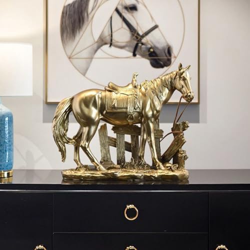 Golden Horse Statue Figurine Sculpture Resin Decor
