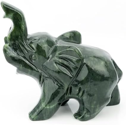 Gemshan Jade Green Elephant Statues - Feng Shui Decor Gift