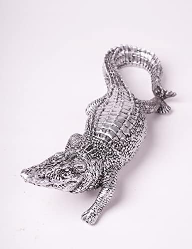 HAUCOZE Silver Crocodile Sculpture Statue 14 Inch