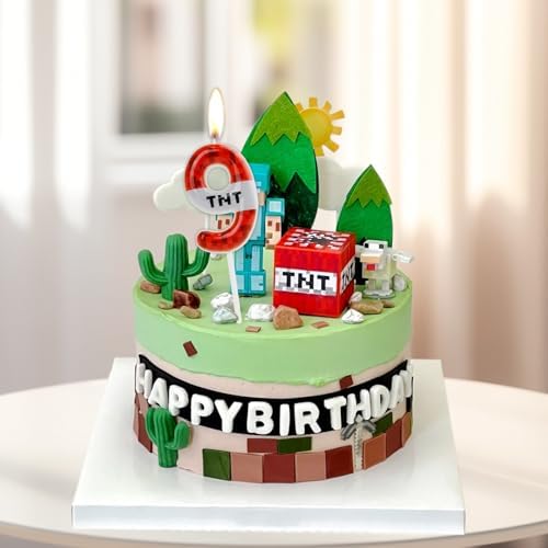 TNT Themed Birthday Candles Number 10 Pixel Cake Topper for Kids