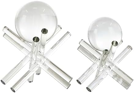 Deco 79 Crystal Abstract Statues Set of 2 Clear Resting Orbs