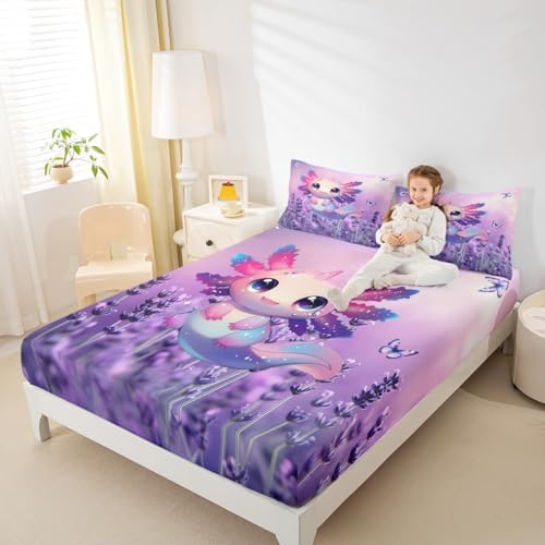 Castle Fairy Purple Lavender Axolotl Bed Sheet Set