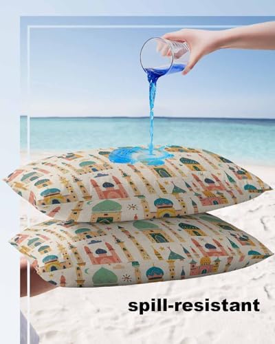 Waterproof Pillow Protector 2 Pack - Castle Yellow Beige Retro Style
