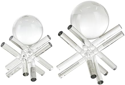 Deco 79 Crystal Abstract Statues Set of 2 Clear Resting Orbs