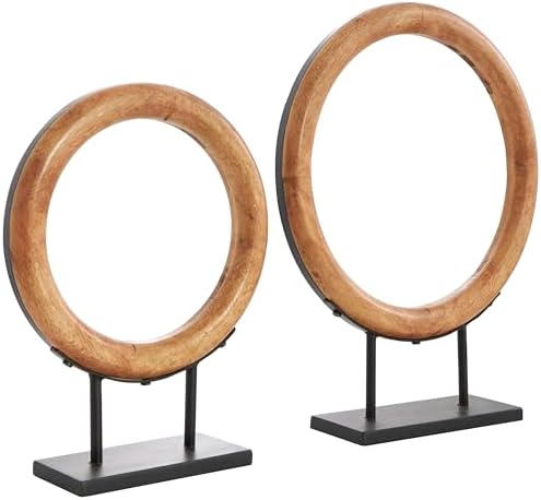 Deco 79 Modern Wooden Sculpture Set with Black Stands