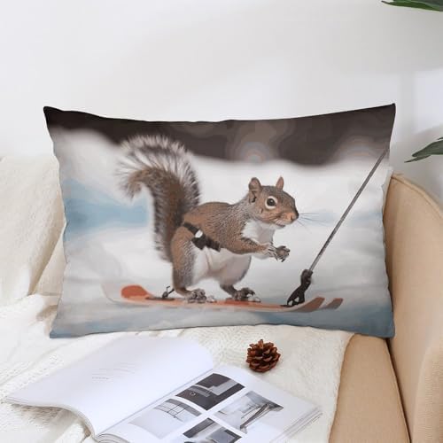 Pillow Case Skiing Squirrel Decorative Pillow Protector