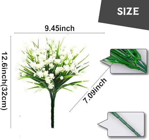 KLUFO 12Pcs Artificial Flowers Set UV Resistant Realistic White