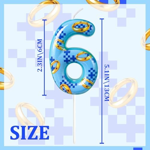WQINX Blue Gold Ring Birthday Candle Number 6
