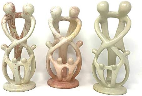 Natural Soapstone Family Sculpture - 2 Parents 4 Children