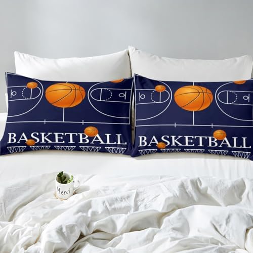 Castle Fairy Basketball Fitted Sheet Twin Size Navy Blue