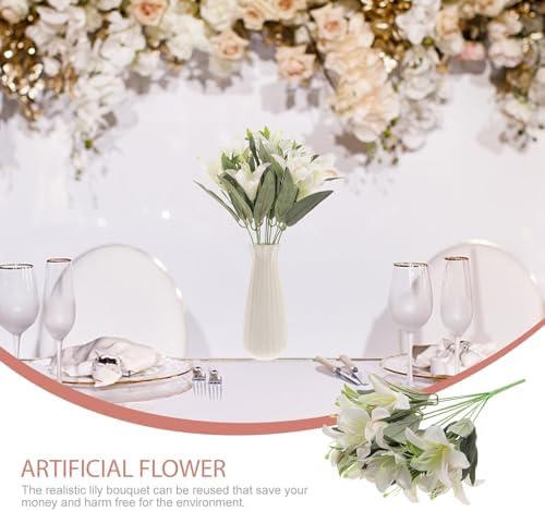 BESTOYARD Lifelike Artificial Lily Bouquet Wedding Decor