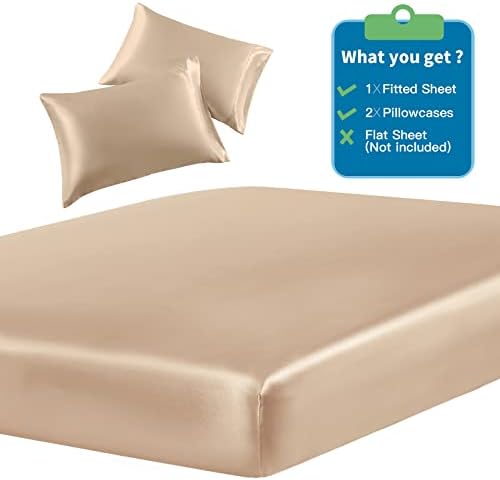 SiinvdaBZX 3-Piece Satin Fitted Sheet Set